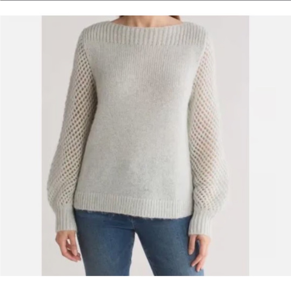 Tommy Bahama Silver/White Knit Sweater with Open Knit Sleeves